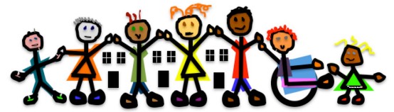 Graphic of cartoon kids holding hands